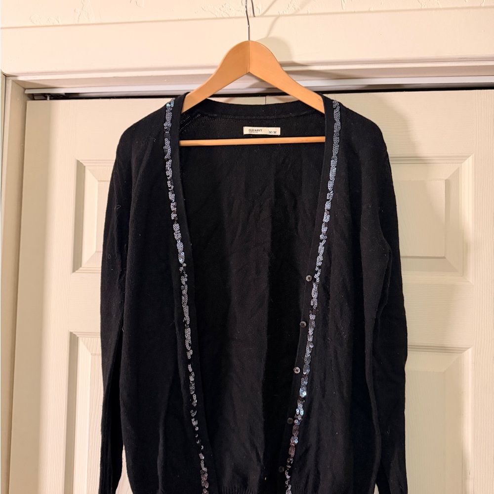 Old Navy Black Women's Cardigan with Sequin Trim